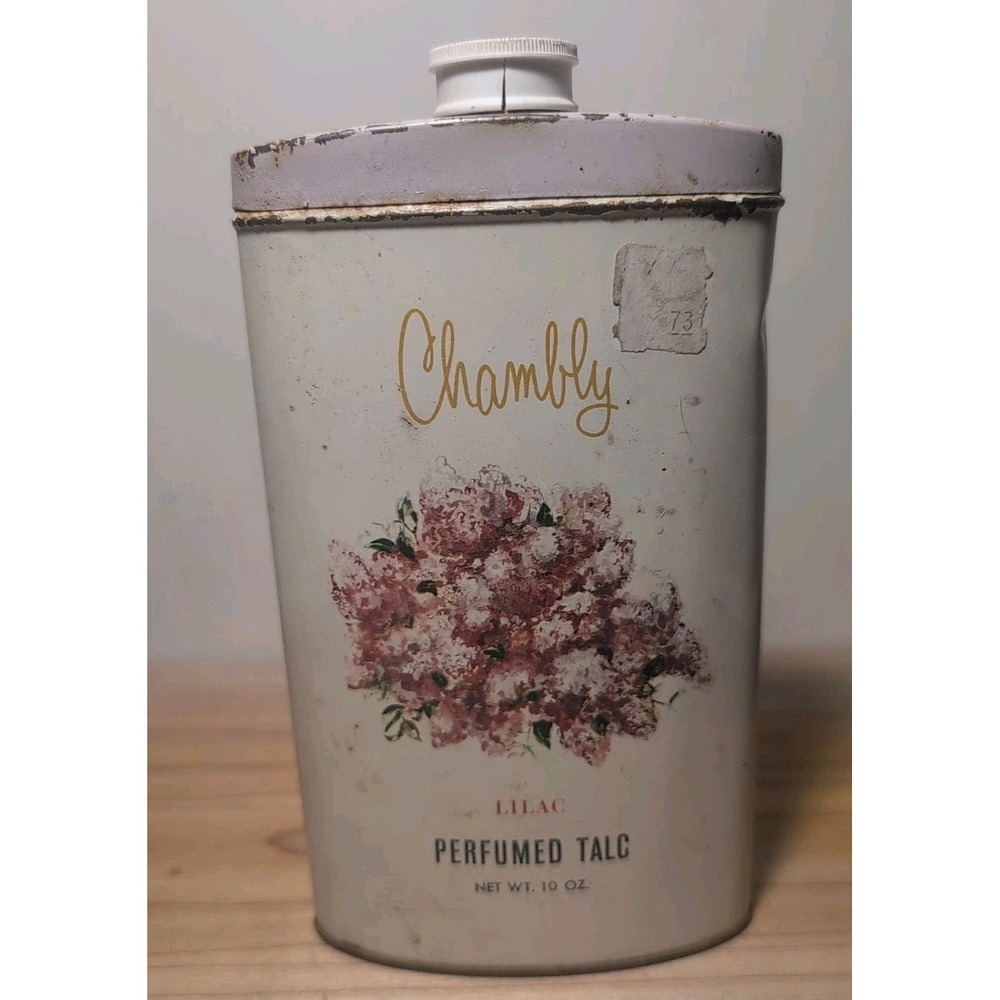 Vintage Tin Chambly Perfumed Talc Lilac Powder Container